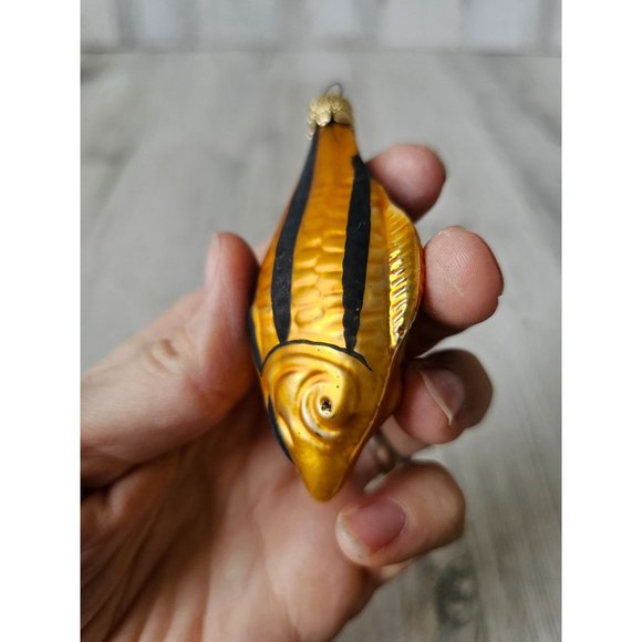 Czech Republic fish mini ornament glass orange striped Xmas tree - Picture 7 of 10